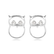 Boucles d'oreille argent chouette évidée avec cristal