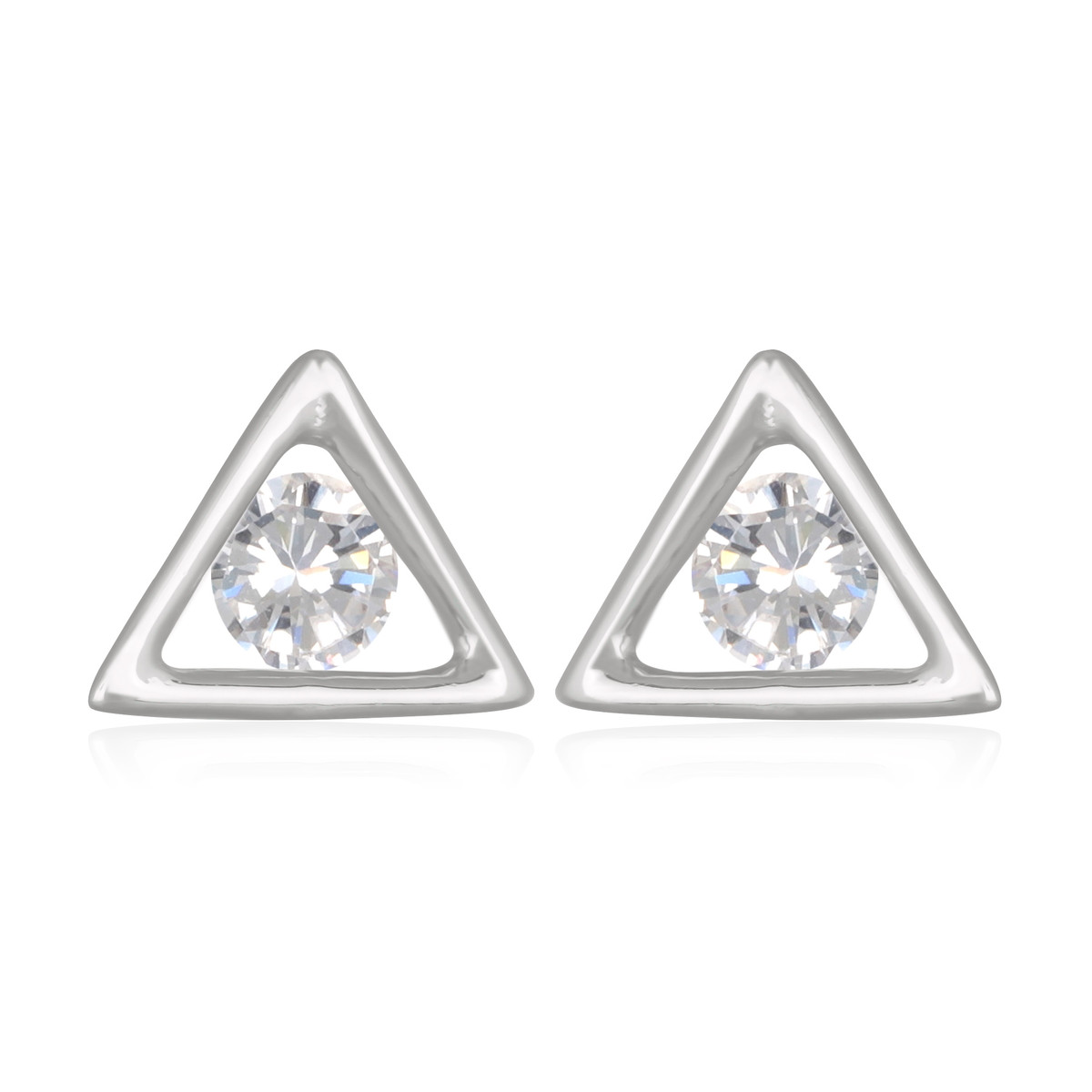 Boucles d'oreille argent rhodié triangle avec cubic zirconia