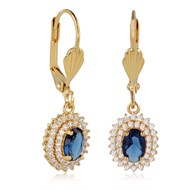 Boucles d'oreilles plaqué or dormeuses avec saphir synthétique et cz