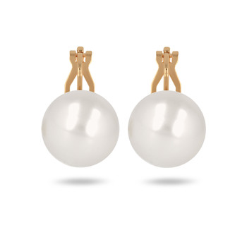 Boucles d'oreille plaqué or clip avec perle d'imitation de Majorque blanche 16MM