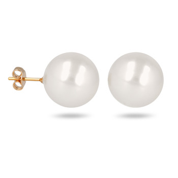 Boucles d'oreille plaqué or avec perle d'imitation de Majorque blanche 16MM