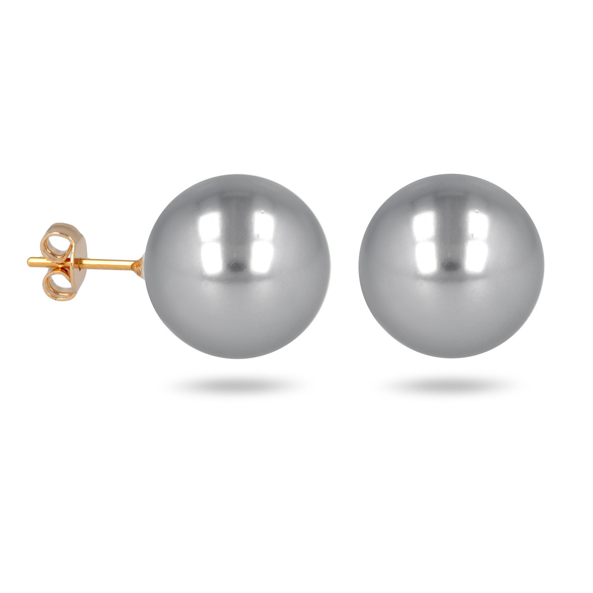Boucles d'oreille plaqué or avec perle d'imitation de Majorque grise 16MM