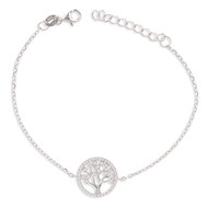 Bracelet argent rhodié arbre de vie avec cubic zirconia 15cm + 3cm