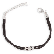 Bracelet coton noir avec argent cubic zirconia 14cm + 3cm