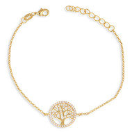 Bracelet plaqué or arbre de vie avec cubic zirconia 18cm