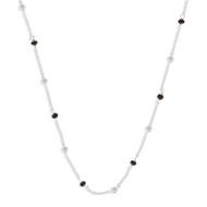 Collier argent rhodié avec perle noire 40cm + 5cm