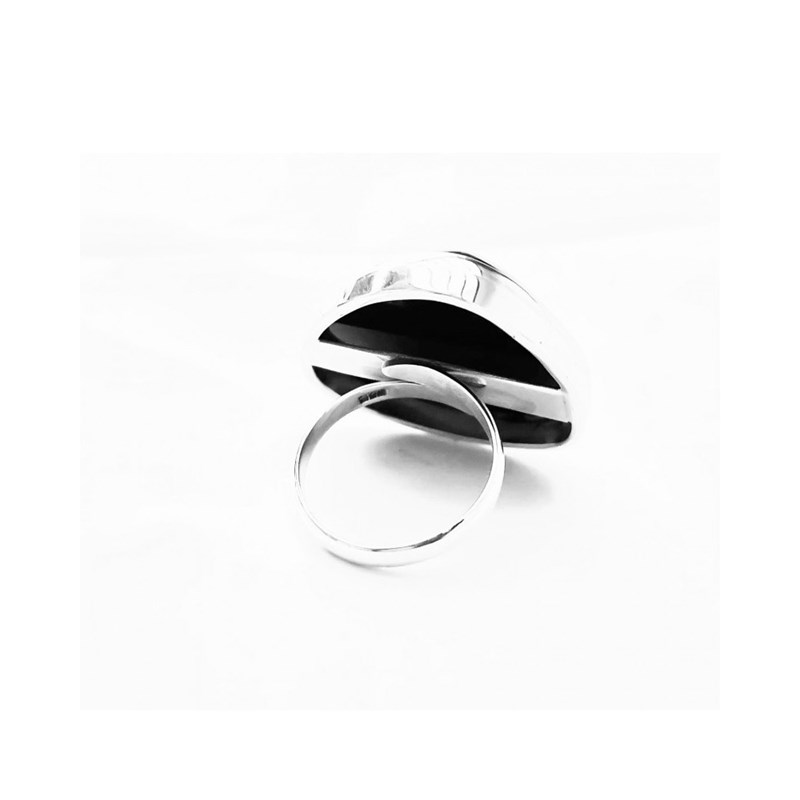 Bague triangle agate noire argent réglable - vue 3