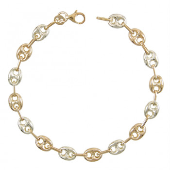 Bracelet Femme 2 Ors -  Or Bicolore - Maille Grain de Café Jaune et Blanc