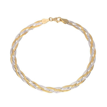 Bracelet Tresse 'Deux Ors' - Or Bicolore Jaune et Blanc - Femme