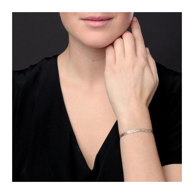 Bracelet Tresse 'Trois Ors' - Or Tricolore Jaune, Blanc et Rose - Femme - vue 2