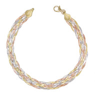 Bracelet Tresse 'Trois Ors' - Or Tricolore Jaune, Blanc et Rose - Femme