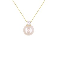 Collier Or Jaune - Pendentif Perle Orné d'un Zirconium - Femme
