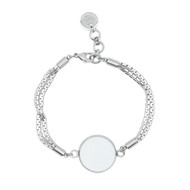 Bracelet LO'S BIJOUX acier inoxydable et motif rond en cuir blanc