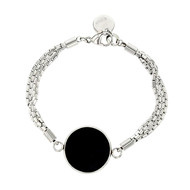 Bracelet LO'S BIJOUX acier inoxydable et motif rond en cuir noir