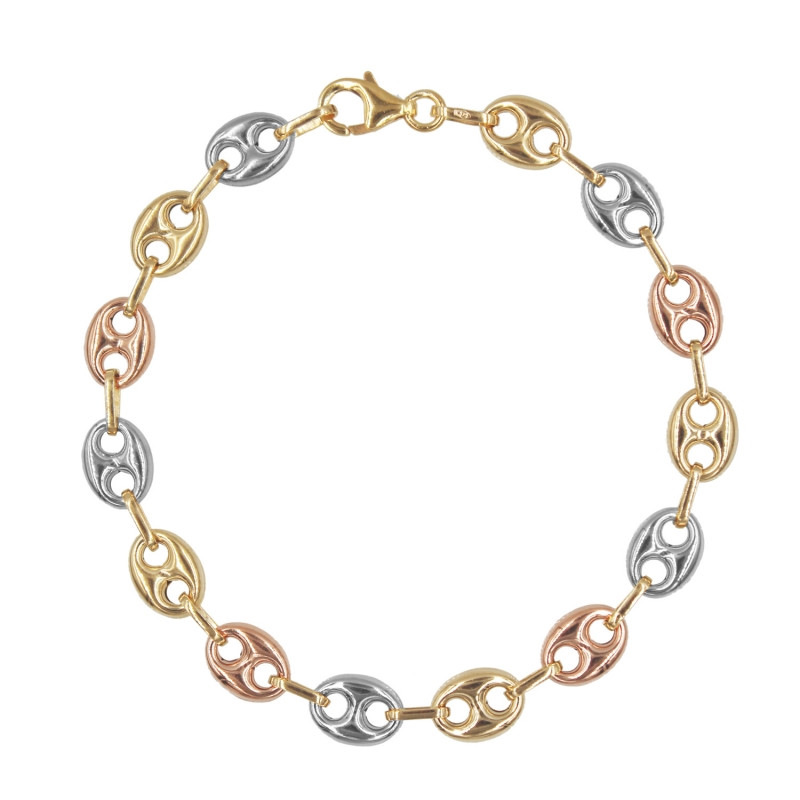 Bracelet Femme 3 Ors - Or Tricolore - Grain de Café Jaune, Blanc et Rose
