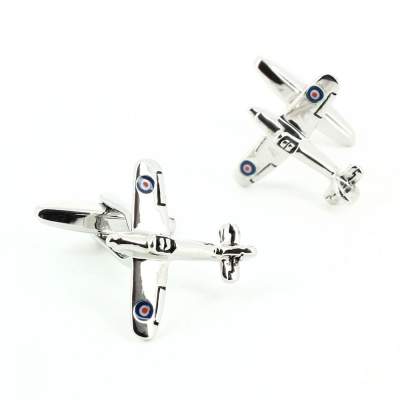 Boutons De Manchette Spitfire RAF - Acier Inoxydable, émail Rouge Blanc Bleu, Pochette Velours Cadeau