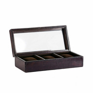 Coffret rangement 3 montres vitré Luxe Edward, cuir de buffle Marron foncé