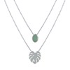 Collier Double Chaine Argent 925 Rhodié Feuille et Ovale d'Aventurine - vue V1