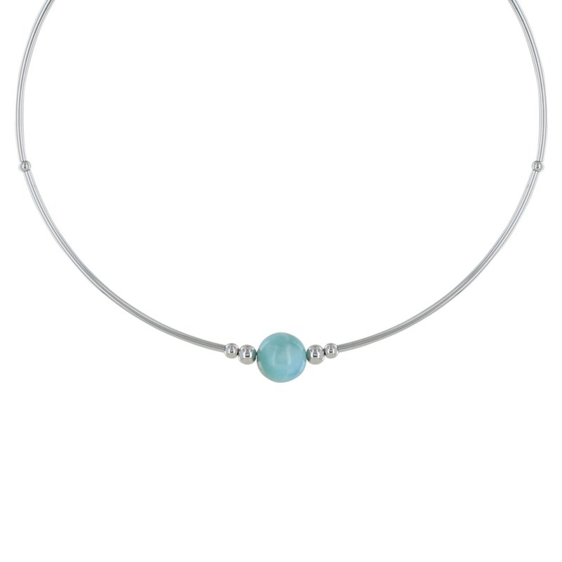 Collier Tubes Argent 925 Une Perle de Larimar et Perles d'Argent 925
