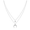 Collier Double Chaine Argent Croissant de Lune et Zirconia - Blanc - vue V1