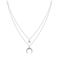 Collier Double Argent Croissant de Lune et Zirconia