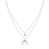 Collier Double Chaine Argent Croissant de Lune et Zirconia - Blanc