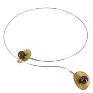 Collier Ras de Cou Argent 925 2 Nénuphars Vermeil Perle Cuivrée