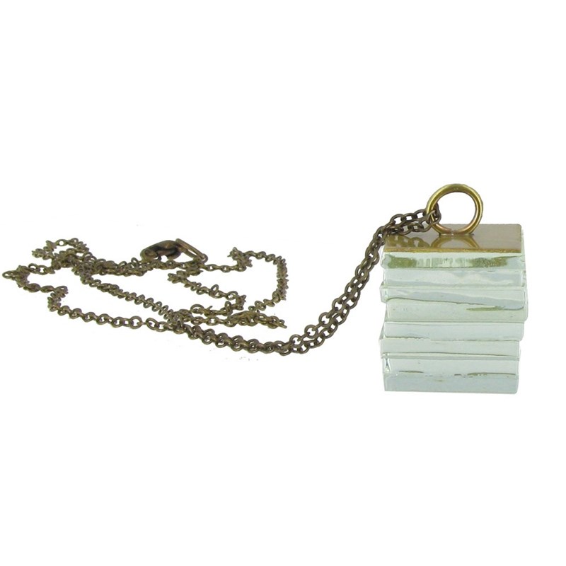 Collier Cube en Laiton et Verre Feuilleté Transparent