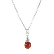 Collier Argent 925 Brossé Une Goutte d'Onyx Rouge