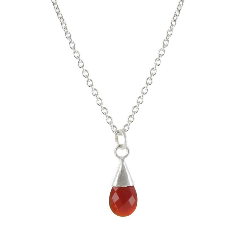 Collier Argent 925 Brossé Une Goutte d'Onyx Rouge