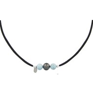 Collier Lien Noir 1 Perle de Tahiti et 2 Perles de Larimar
