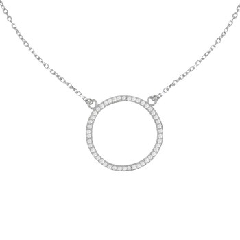 Rhodium 925 zilveren ketting met Strass cirkel
