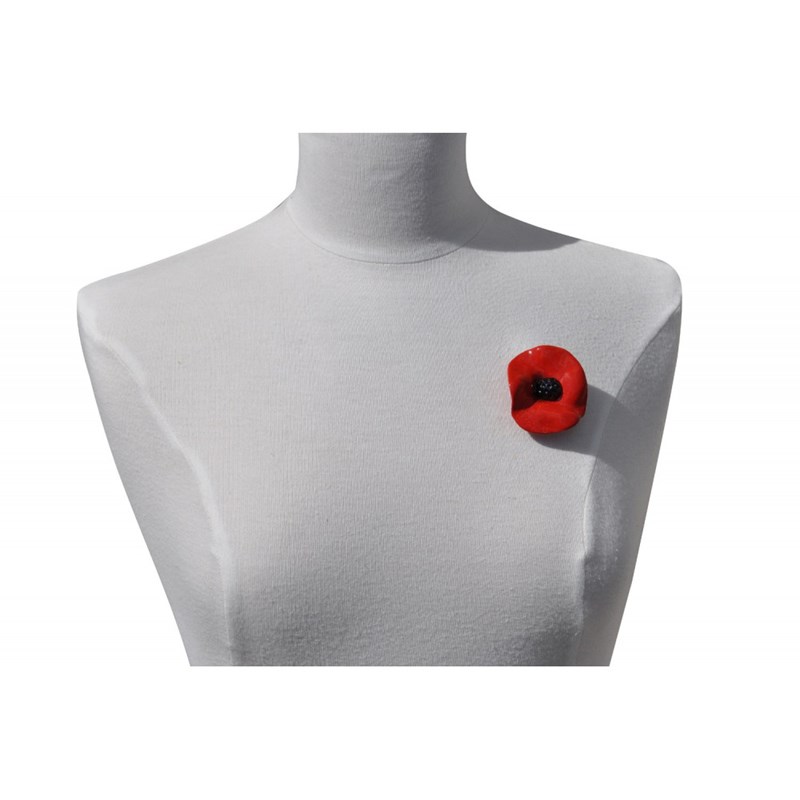 Broche Coquelicot Céramique Rouge - vue V2