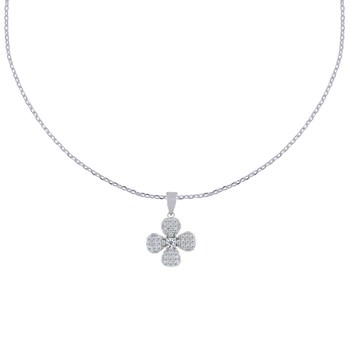 Zilver 925 Rhodium en Strass Bloemen Hanger Ketting