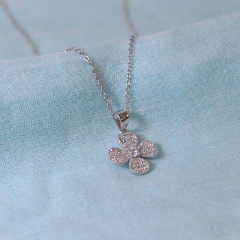 Zilver 925 Rhodium en Strass Bloemen Hanger Ketting