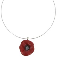 Collier Céramique Coquelicot Rouge Torque Métal