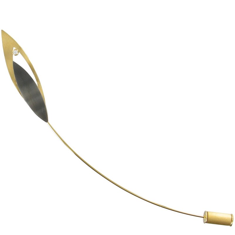 Broche Feuilles Argent Oxydé et Plaqué Or et Strass - vue V1