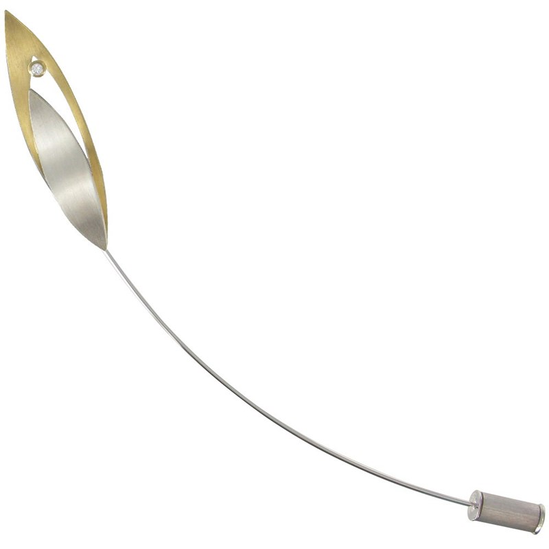 Broche Feuilles Argent et Plaqué Or et Strass - vue V1