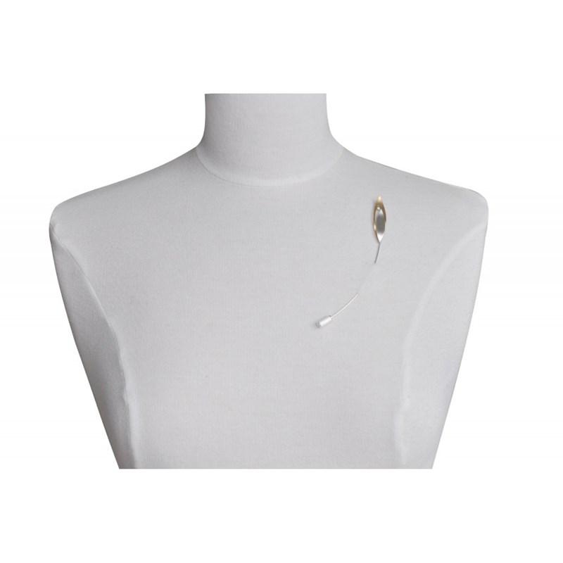 Broche Feuilles Argent et Plaqué Or et Strass - vue V4