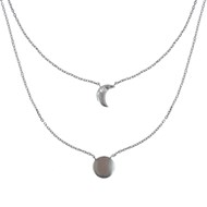 Collier Double Chaine Argent 925 Rhodié Lune et Croissant de Lune