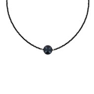 Collier Argent Rhodié Perle de Culture Gris Noire 11mm et Spinelle