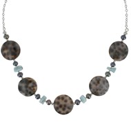 Collier Chaine Argent 925 Disque Nacre Tigrée et Pépites de Larimar