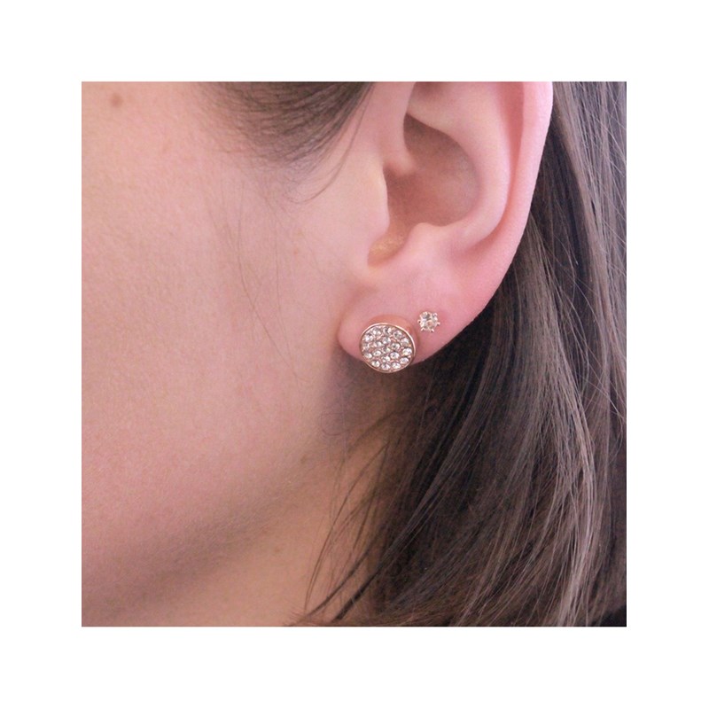 Boucles d'oreilles Round - Or Rosé et Cristal - vue 2