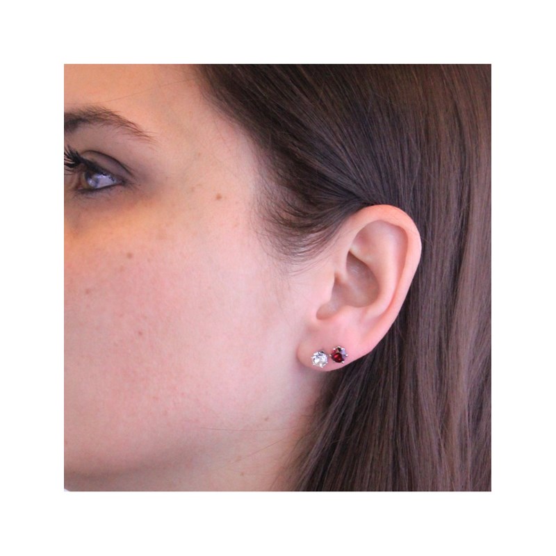 Boucles d'oreilles Birth Stone Janvier - Argenté et Rouge - vue 2