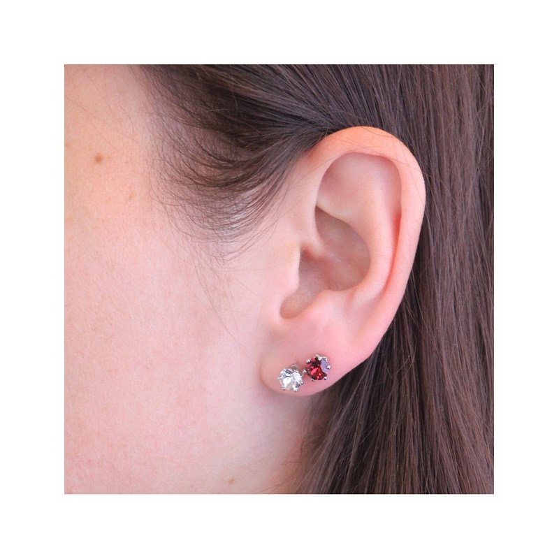 Boucles d'oreilles Birth Stone Janvier - Argenté et Rouge - vue 4