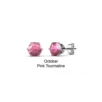 Geboortesteen oktober oorbellen - Zilver en roze