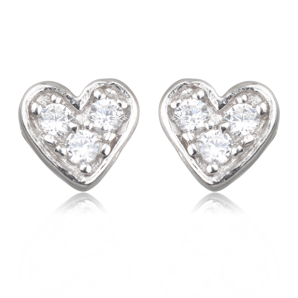 Boucles d'oreille argent rhodié coeur avec cubic zirconia