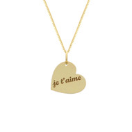Collier Femme Or Jaune - Pendentif Coeur Gravé 'Je t'aime'