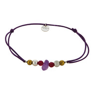 BRACELET AMÉTHYSTE 'CHIPS', JADES ROUGES, HÉMATITES DORÉES ET PERLES ARGENT