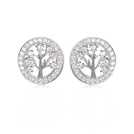 Boucles d'oreille argent rhodié Arbre de vie forme ronde avec cubic zirconia